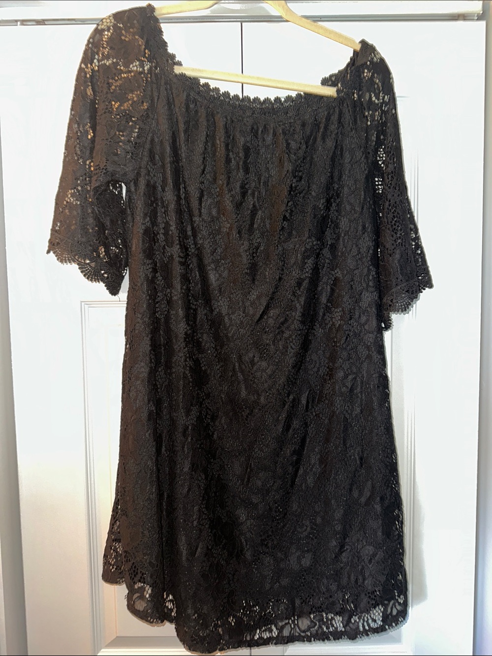 Black Lace Off-Shoulder Midi Dress